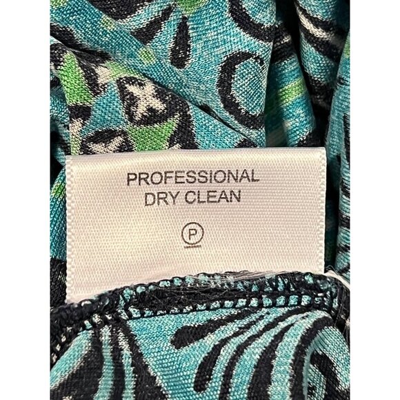 Tory Burch Shift Blue Green Geometric Silk Dress Medium M 3/4 Sleeve Stretch - Picture 10 of 10